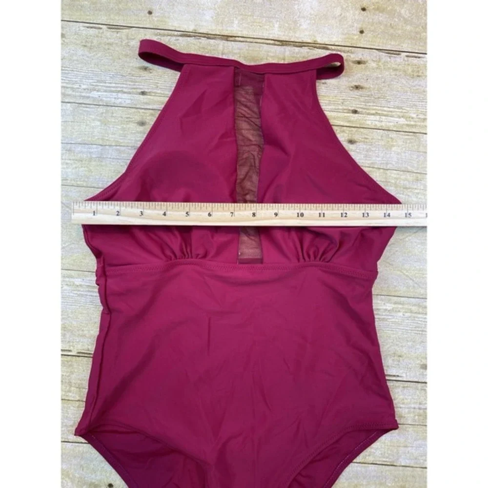 Women's High Cut One Piece Bathing Suit Dark Red Women's Size Medium‎ Halter